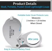 40X Jewelers Loupe Magnifier Light Jewelry Eye Loop Pocket Magnifying Glass Coin