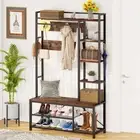 Hall Tree with Shoe Storage 5-In-1 Reversible Entryway Bench Coat Hooks Hallway