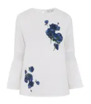 NWT Warehouse Delia White Navy Embroidered Floral Wide Sleeve Blouse Top UK 12