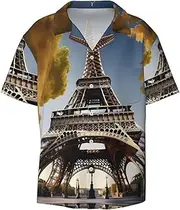 [YANYU] Cityscape Paris Eiffel Tower France Print Hawaiian Shirts Men Short Sleeve Button Down Cuban Collar Shirt Summer Beach Days