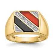 14K Yellow Gold Men's Onyx u0026 Red Agate Real Diamond Ring