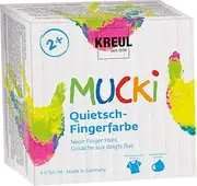 KREUL 2317 - Mucki Squeaky Finger Paint, 4 x 150 ml, Neon Water Based Finger Paint, Washable, for Children Aged 2 and Above, Vegan, Paraben-Free, Gluten-Free, Lactose-Free, Nut Free, Titanium Dioxide