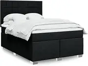 vidaxl - Black Queen Box Spring Bed with Adjustable headboard and Pocket Spring Mattress Topper/slats