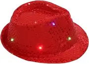 [FUDERU] LED Light Up Flashing Fedora Hat for Men and Woman Unisex Sequin Fedora Jazz Dance Party Accessory Fashion Hat
