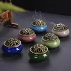 Copper Cover Incense Burner Ceramic Sandalwood Stove Home Decoration