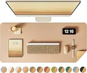 YSAGi Double-Sided Desk Pad, Leather Desk Mat, Eco Cork Desk Pad Protector,Large Mouse Pad,Waterproof Desk Blotter for Office/Home(Apricot+Cork, 31.5"x15.7")