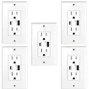 5PK 5.8AMP USB Wall Charger Outlet Receptacle w/ 18W Type-C for iPhone Samsung