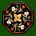 Luxurious Black Marble Inlaid Table Top Console Bar Pietra Dura Work & Home Deco