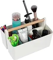 Desk Organizer，Art Supply Storage Organizer，Craft Caddy，Pen Holder Portable Desk Organizer，8 Compartments Art Supply Storage Organizer，Space Saving Craft Caddy for Office Classroom Room (Blue+White)