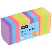 J.Burrows Stick-It Notes 38x50mm Neon 12 Pack