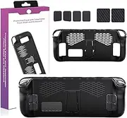Steam Deck Case - TPU Rubber Protector Skin Cover Steam Case with Kickstand and Good Grip Texture Compatible with Steam Deck Accessories, Black