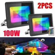 2X 100W LED Floodlight RGB Color Changing Garden Flood Lights Lamps Light