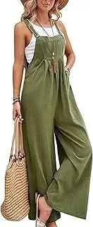 [Korebow] Wide Leg Jumpsuit for Women Spring Summer Casual Loose Bib Overalls Palazzo Pants Rompers Jumpsuits(0003-ArmyGreen-1-M), Army Green, X-Large