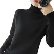 [Generic] Turtle Neck Sweaters | Winter Solid Color Knit Sweater | Winter Casual Elastic Slim Pullover, Warm Jumper Tops for Women Girls Black