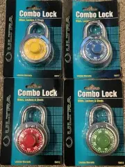 Combination Padlock - Lot Of 4 - Round Code Dial Number - Yellow Blue Red Green