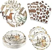 180PCS Cowboy Supplies Serve 60, Western Paper Plates and Napkins Kit for Wild West Rodeo Birthday Baby Shower Decorations, Includes Dinner Plates, Dessert Plates, Napkins