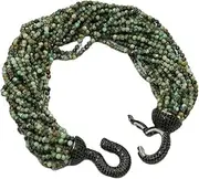LAnGSHAW 20 Strands Natural Faceted Round Africa Turquoise Beads Bracelet Gunmetal Plated Black 8.5'' for Women