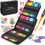 Art Markers Set 72 Colors Dual Tip Brush Pens Adult Coloring Book Note-Taking