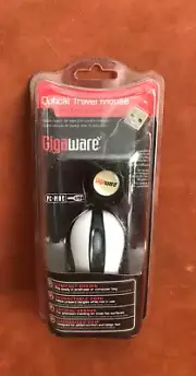 GIGAWARE Optical Travel Mouse w/ Retractable Cord ~ 26-120 ~ NEW in Package