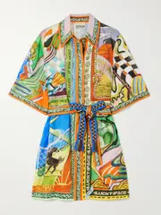 [ALÉMAIS] ALÉMAIS - Lucky Pace Belted Printed Linen-gauze Mini Shirt Dress - Multi - US6 US 6 Multi