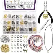 Swpeet 2724Pcs 4mm 5mm 6mm 8mm 10mm Open Jump Rings and Lobster Clasps with Jewelry Repair Tools Assortment Kit, Including Waxed Necklace Cords, 12mm Lobster Clasps, Tibetan Silver Pendant