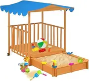 Kids Playhouse with Sandbox Fir Wood Blue UV50,Sandboxes 20.32KG-91795