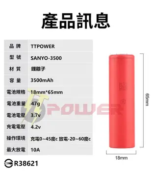 【商檢認證】日本原裝正品 三洋3500mAh 18650電池 風扇電池 頭燈電池 充電電池 手電筒 頭燈 行動電源