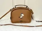 NWT COACH X PEANUTS LUNCH PAIL Snoopy Ice Skate Motif Brown Leather CE846
