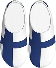 [EdWal] Finnish flag print Winter Warm Slippers Indoor Anti-skid Plush Slippers Relaxing at Home for Women Men