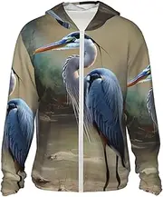 [JHLMN] UPF 50+ Sun Protection Hoodie Jacket Full Zip Long Sleeve Sun Shirt Heron Fishing Shirt