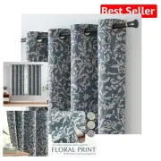 Elegant Blue Scroll Floral Grommet Curtains for Bedroom, 63"L, Set of 2
