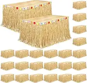 Fovths 24 Pack Luau Grass Table Skirt Natural 9 Feet x 29.5 Inch Hawaiian Table Skirt for Tropical Hawaiian Party Decorations Luau Party Costume Party, Straw Yellow