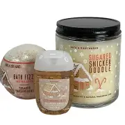 Bath & Body Works Sugared Snicker Doodle Candle 7oz & Bath Fizzy + Hand Sani New