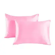 Satin Pillowcase Set of 2 Silk Pillow Cases for Hair and Skin Satin Pillow Covers 2 Pack with Envelope Closure (51*76cm light pink)