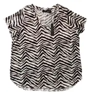 New! TAHARI Women's 1X Linen T-shirt Top V-Neck Zebra Animal Print Short Sleeve