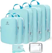 PFEYRPK Lightweight Compression Packing Cubes for Suitcases, Compressible Expandable Travel Packing Organizer with Clear Toiletries and Backpack Bag, Travel Essentials for Carry on Luggage 7 Set,