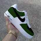 Nike Air Force 1 Custom White Shoes Forest Green & Black Mens Womens Kids Sizes