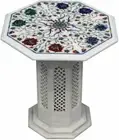 18" white Marble coffee Table Top lapis malachite Inlay with Marble stand kp6