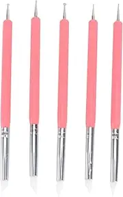 Anneome 5pcs Color Shaping Pen Set Double-ended Clay Tools for Nail Art 10 Tips Silicone Metal Sculpting Tool for Pottery Modeling Pink