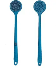 EOT Wellness Bendable Long Handled Silicone Back & Scalp Scrubber - Bath Shower Back Brush, Shampoo Scalp Massager, Shampoo Brush (Blue Sapphire)