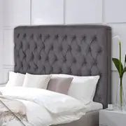Bed Head Queen King Double Size French Provincial Headboard Upholsterd Fabric in Charcoal colour