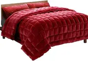 [Giselle Bedding] 500GSM Faux Mink Quilt, 240 x 210cm Comforter King Quilts Bed Couch Heavy Weighted Fleece Throw Blanket for Winter, Soft Warm Polyester Filling Baffle Box Burgundy