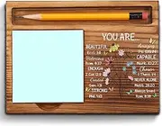 You are Scripture Affirmations Sticky Note Holder, Christian Desk Gift for Women Teens Girls, Religious Wooden Office Decor with Bible Verses, Inspirational Faith Based Note Pad Holder ZSS85
