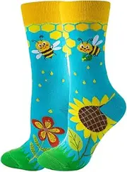 [teokyat] Funny Socks with Animal Design - Cute Chickens, Penguins, Owls & Bee Motifs, Breathable Cotton Socks for Women, Funny Colourful Socks for Everyday Wear or Gift Idea
