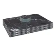 Harbour Housewares 12pc Rectangle Glass Placemats & Round Coasters Set - 40cm x 30cm - Black Marble
