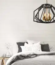 GAMBA: Industrial Rustic Wide Angular Cage Pendant Lights 600mm Black