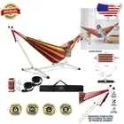 Heavy-Duty Outdoor Hammock with Foldable Stand and Carabiners - 550 lb Capacity