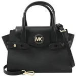 【MICHAEL KORS】簡約金屬MK LOGO柏金釦手提斜背兩用包淑女包(黑/金)