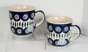 Boleslawiec Polish Pottery Peacock Mug Pair. Handmade Stoneware. Fast Shipping