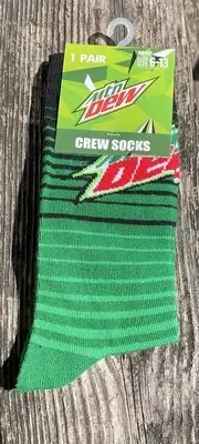 Mtn Dew Socks mountain Mt Size 6-13 Do The Dew Green Soda Pop Pair Crazy Neat